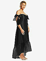 Side View Thumbnail - Black Convertible Deep Ruffle Hem High Low Organdy Dress with Scarf-Tie Straps