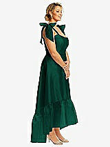 Alt View 2 Thumbnail - Hunter Green Convertible Deep Ruffle Hem High Low Organdy Dress with Scarf-Tie Straps