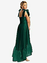 Alt View 3 Thumbnail - Hunter Green Convertible Deep Ruffle Hem High Low Organdy Dress with Scarf-Tie Straps