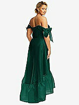 Rear View Thumbnail - Hunter Green Convertible Deep Ruffle Hem High Low Organdy Dress with Scarf-Tie Straps