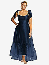 Alt View 1 Thumbnail - Midnight Navy Convertible Deep Ruffle Hem High Low Organdy Dress with Scarf-Tie Straps