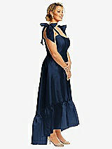 Alt View 2 Thumbnail - Midnight Navy Convertible Deep Ruffle Hem High Low Organdy Dress with Scarf-Tie Straps