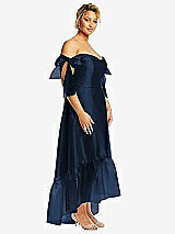 Side View Thumbnail - Midnight Navy Convertible Deep Ruffle Hem High Low Organdy Dress with Scarf-Tie Straps