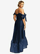 Rear View Thumbnail - Midnight Navy Convertible Deep Ruffle Hem High Low Organdy Dress with Scarf-Tie Straps