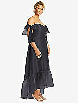 Side View Thumbnail - Onyx Convertible Deep Ruffle Hem High Low Organdy Dress with Scarf-Tie Straps