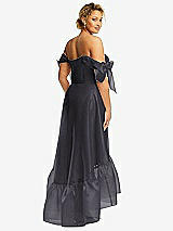 Rear View Thumbnail - Onyx Convertible Deep Ruffle Hem High Low Organdy Dress with Scarf-Tie Straps