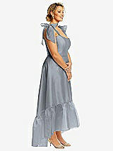 Alt View 2 Thumbnail - Platinum Convertible Deep Ruffle Hem High Low Organdy Dress with Scarf-Tie Straps