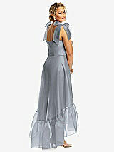 Alt View 3 Thumbnail - Platinum Convertible Deep Ruffle Hem High Low Organdy Dress with Scarf-Tie Straps
