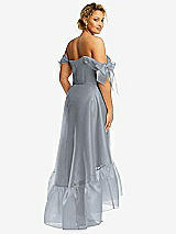 Rear View Thumbnail - Platinum Convertible Deep Ruffle Hem High Low Organdy Dress with Scarf-Tie Straps