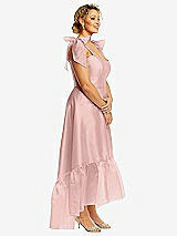 Alt View 2 Thumbnail - Rose - PANTONE Rose Quartz Convertible Deep Ruffle Hem High Low Organdy Dress with Scarf-Tie Straps