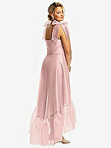 Alt View 3 Thumbnail - Rose - PANTONE Rose Quartz Convertible Deep Ruffle Hem High Low Organdy Dress with Scarf-Tie Straps