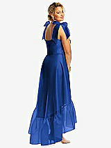 Alt View 3 Thumbnail - Sapphire Convertible Deep Ruffle Hem High Low Organdy Dress with Scarf-Tie Straps