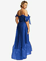 Rear View Thumbnail - Sapphire Convertible Deep Ruffle Hem High Low Organdy Dress with Scarf-Tie Straps