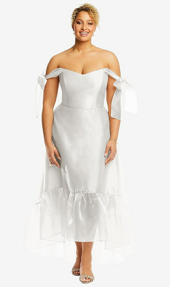 Front View - Starlight Convertible Deep Ruffle Hem High Low Organdy Dress with Scarf-Tie Straps