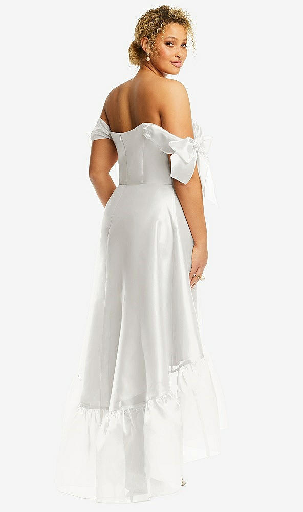 Back View - Starlight Convertible Deep Ruffle Hem High Low Organdy Dress with Scarf-Tie Straps