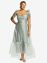 Alt View 1 Thumbnail - Willow Green Convertible Deep Ruffle Hem High Low Organdy Dress with Scarf-Tie Straps
