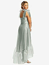 Alt View 3 Thumbnail - Willow Green Convertible Deep Ruffle Hem High Low Organdy Dress with Scarf-Tie Straps
