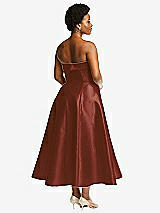 Rear View Thumbnail - Auburn Moon Cuffed Strapless Satin Twill Midi Dress with Full Skirt and Pockets