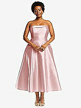 Alt View 1 Thumbnail - Ballet Pink Cuffed Strapless Satin Twill Midi Dress with Full Skirt and Pockets