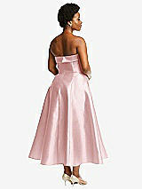 Rear View Thumbnail - Ballet Pink Cuffed Strapless Satin Twill Midi Dress with Full Skirt and Pockets