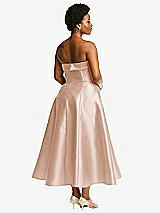 Rear View Thumbnail - Cameo Cuffed Strapless Satin Twill Midi Dress with Full Skirt and Pockets