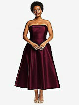 Alt View 1 Thumbnail - Cabernet Cuffed Strapless Satin Twill Midi Dress with Full Skirt and Pockets