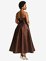 Rear View Thumbnail - Cognac Cuffed Strapless Satin Twill Midi Dress with Full Skirt and Pockets