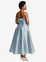 Rear View Thumbnail - Mist Cuffed Strapless Satin Twill Midi Dress with Full Skirt and Pockets