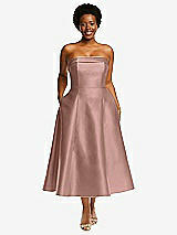 Front View Thumbnail - Neu Nude Cuffed Strapless Satin Twill Midi Dress with Full Skirt and Pockets
