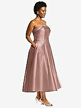 Side View Thumbnail - Neu Nude Cuffed Strapless Satin Twill Midi Dress with Full Skirt and Pockets
