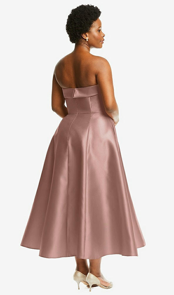 Back View - Neu Nude Cuffed Strapless Satin Twill Midi Dress with Full Skirt and Pockets