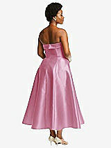 Rear View Thumbnail - Powder Pink Cuffed Strapless Satin Twill Midi Dress with Full Skirt and Pockets