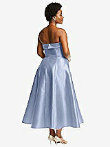 Rear View Thumbnail - Sky Blue Cuffed Strapless Satin Twill Midi Dress with Full Skirt and Pockets