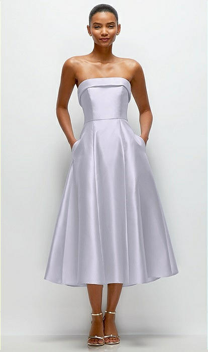 Silver Satin Strapless Dress