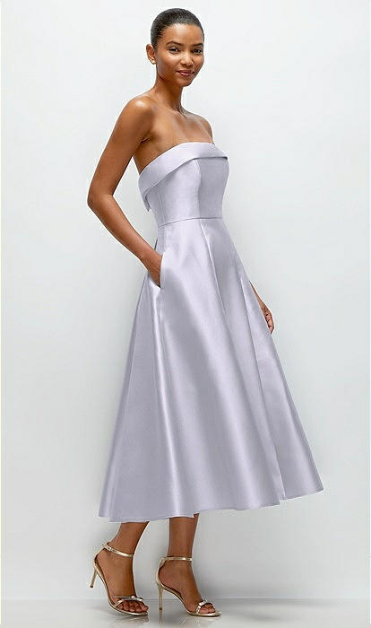 Silver Satin Strapless Dress