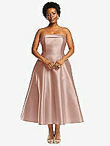 Alt View 1 Thumbnail - Toasted Sugar Cuffed Strapless Satin Twill Midi Dress with Full Skirt and Pockets