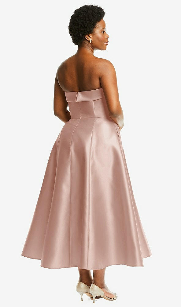 Back View - Toasted Sugar Cuffed Strapless Satin Twill Midi Dress with Full Skirt and Pockets