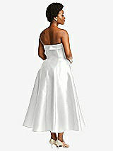 Rear View Thumbnail - White Cuffed Strapless Satin Twill Midi Dress with Full Skirt and Pockets