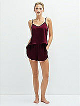 Front View Thumbnail - Cabernet Whisper Satin Lounge Shorts with Pockets