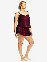 Side View Thumbnail - Cabernet Whisper Satin Lounge Shorts with Pockets