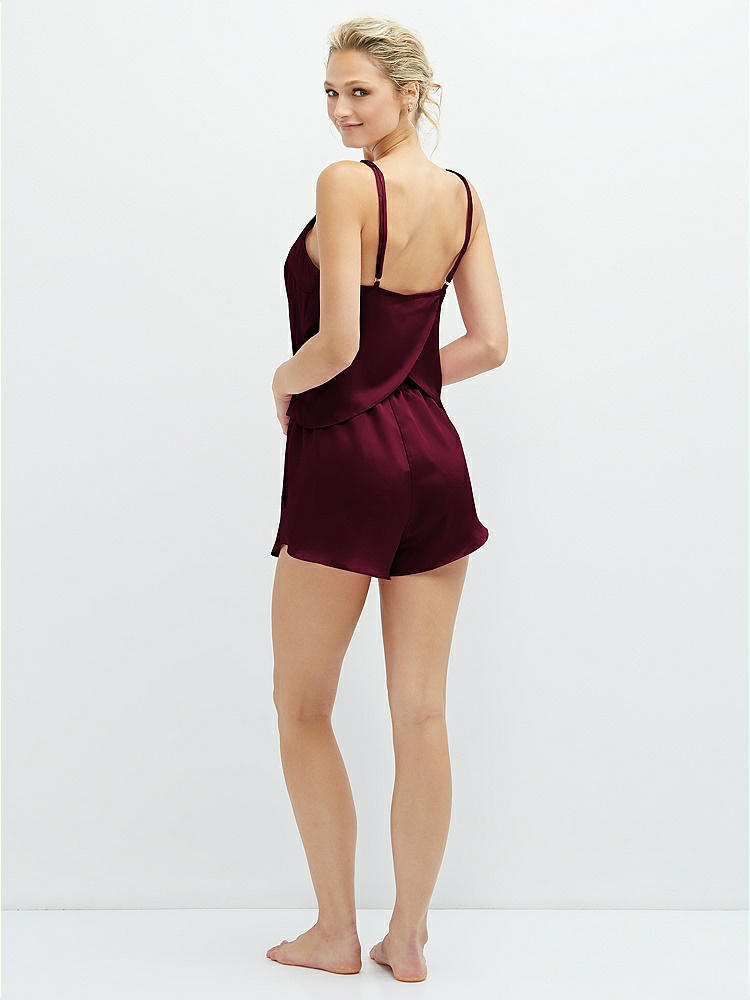 Back View - Cabernet Whisper Satin Lounge Shorts with Pockets