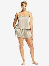 Alt View 1 Thumbnail - Champagne Whisper Satin Lounge Shorts with Pockets