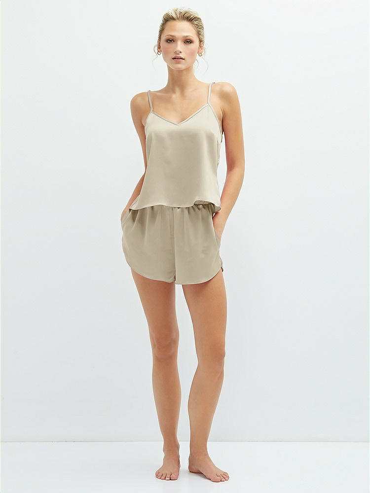 Front View - Champagne Whisper Satin Lounge Shorts with Pockets