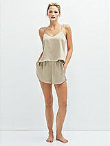 Front View Thumbnail - Champagne Whisper Satin Lounge Shorts with Pockets