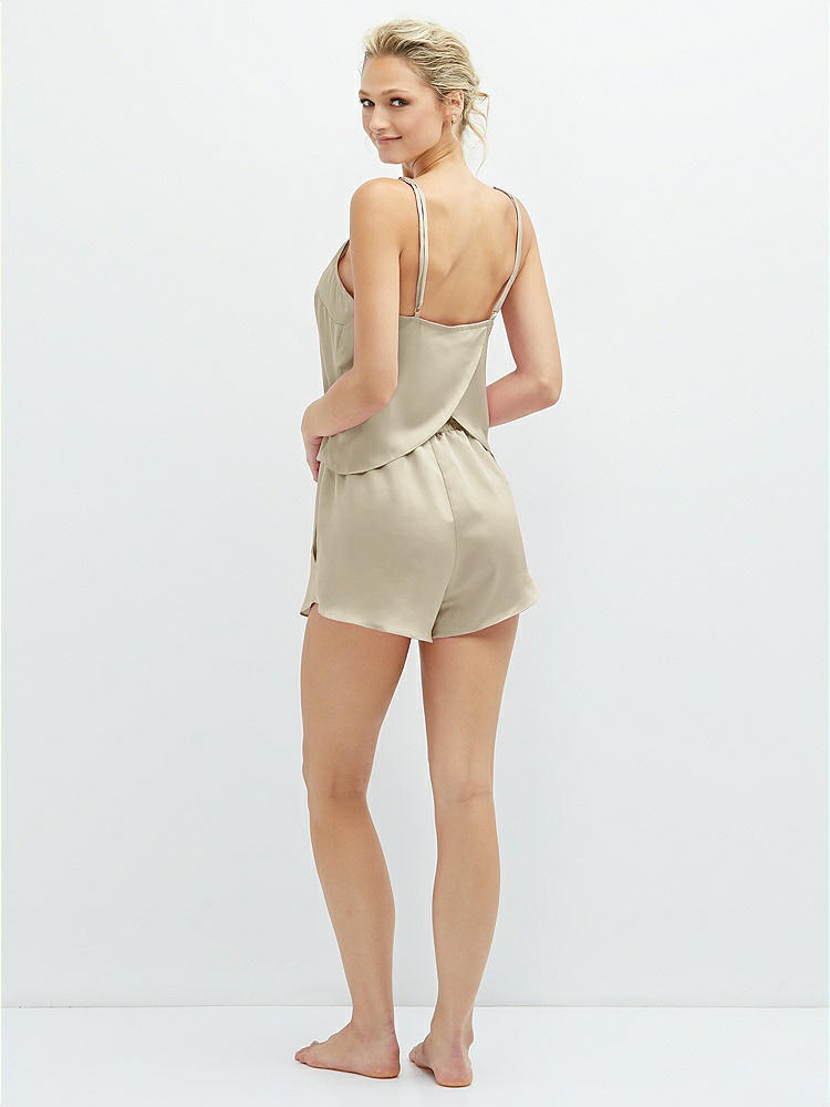 Back View - Champagne Whisper Satin Lounge Shorts with Pockets