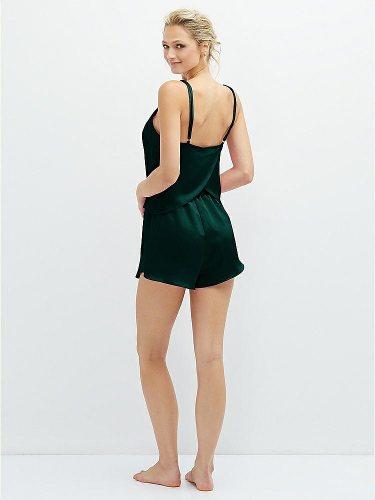 Back View - Evergreen Whisper Satin Lounge Shorts with Pockets