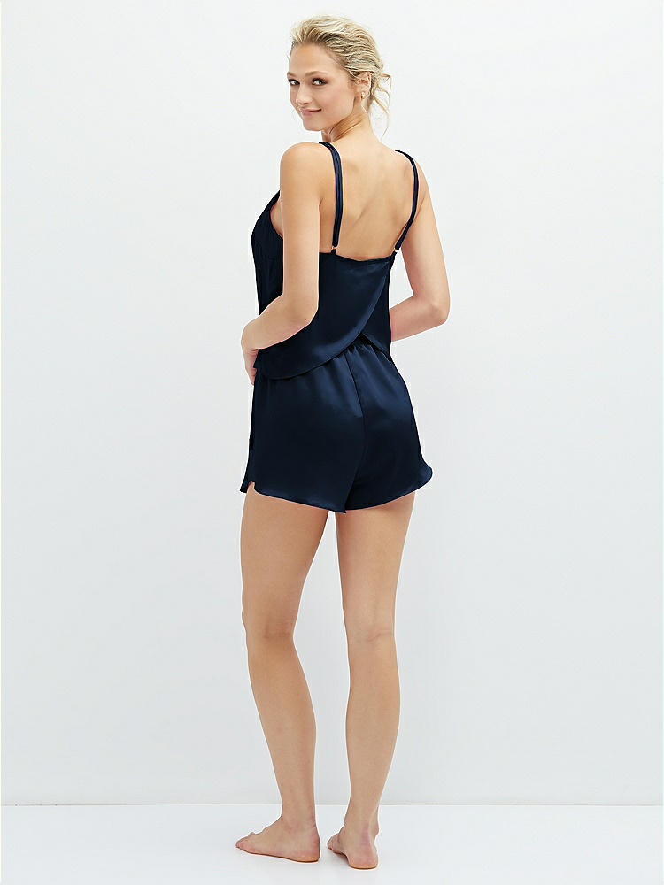 Back View - Midnight Navy Whisper Satin Lounge Shorts with Pockets