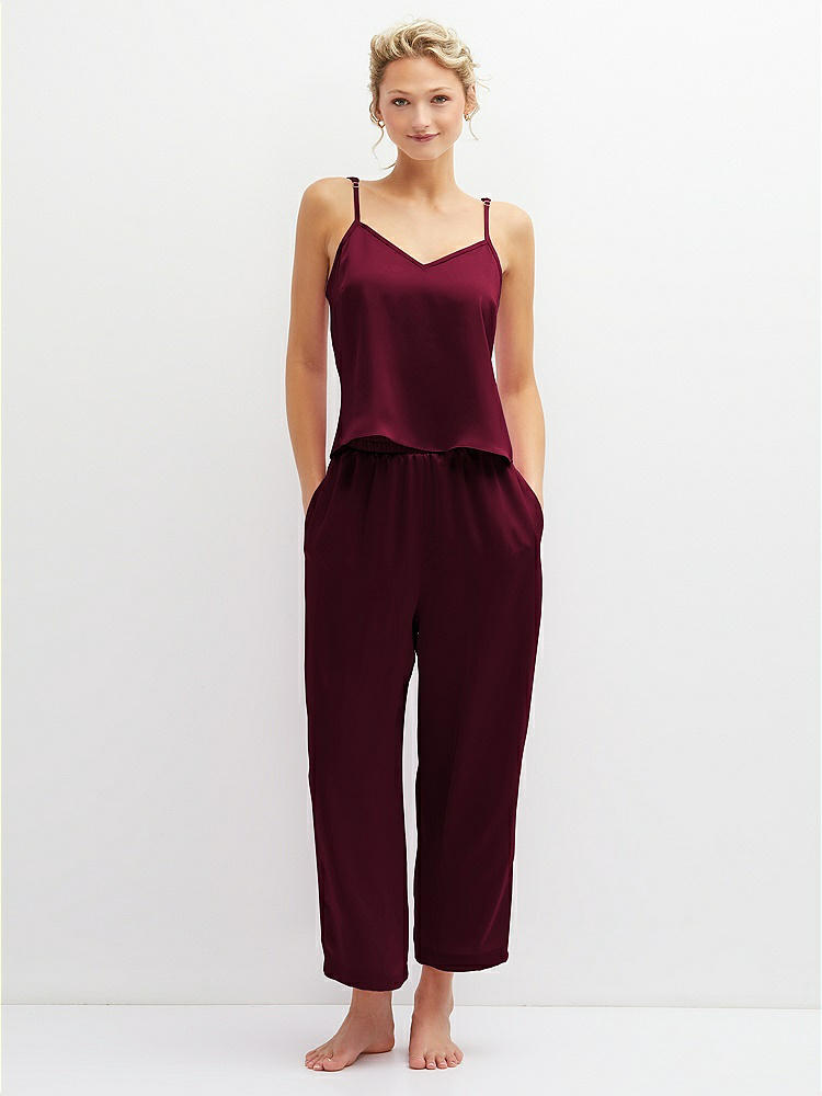 Front View - Cabernet Whisper Satin Wide-Leg Lounge Pants with Pockets