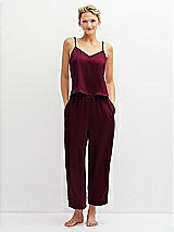 Front View Thumbnail - Cabernet Whisper Satin Wide-Leg Lounge Pants with Pockets