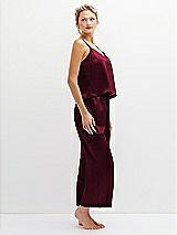 Side View Thumbnail - Cabernet Whisper Satin Wide-Leg Lounge Pants with Pockets